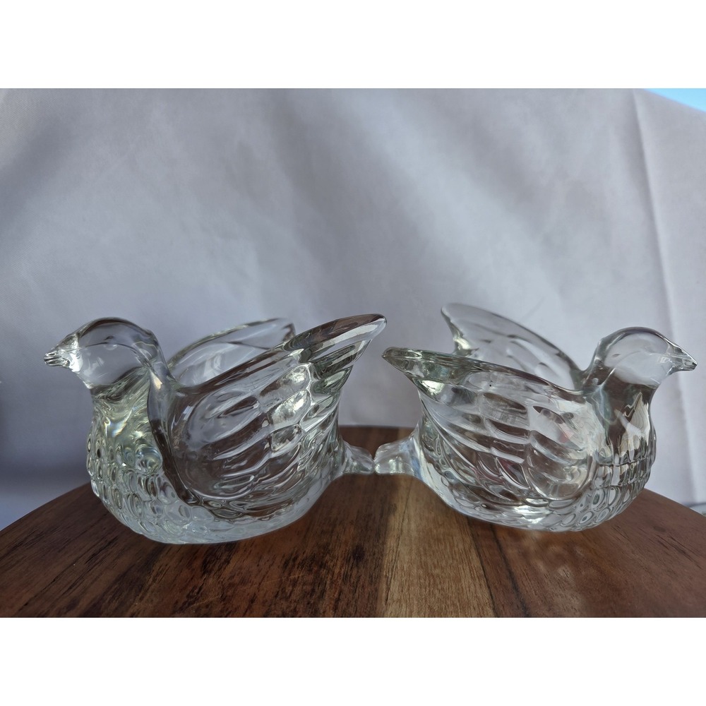 Vintage Avon Dove in Flight Clear Glass Votive Candle Holders Pair 1977-78